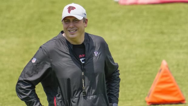 Atlanta Falcons head coach Arthur Smith on the field during Falcons OTA at the Falcons Training Complex.